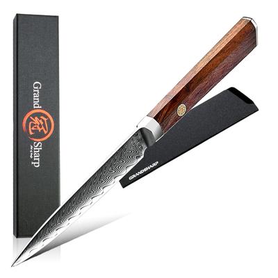 Coltello da cucina giapponese multiuso da 4,7 pollici in acciaio inossidabile Damasco ad alto tenore di carbonio, coltelli da cucina per affettare e sbucciare la frutta GRANDSHARP