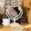 European Retro Heart-Shaped Double-Sided Vanity Mirror for Desk or Bedroom