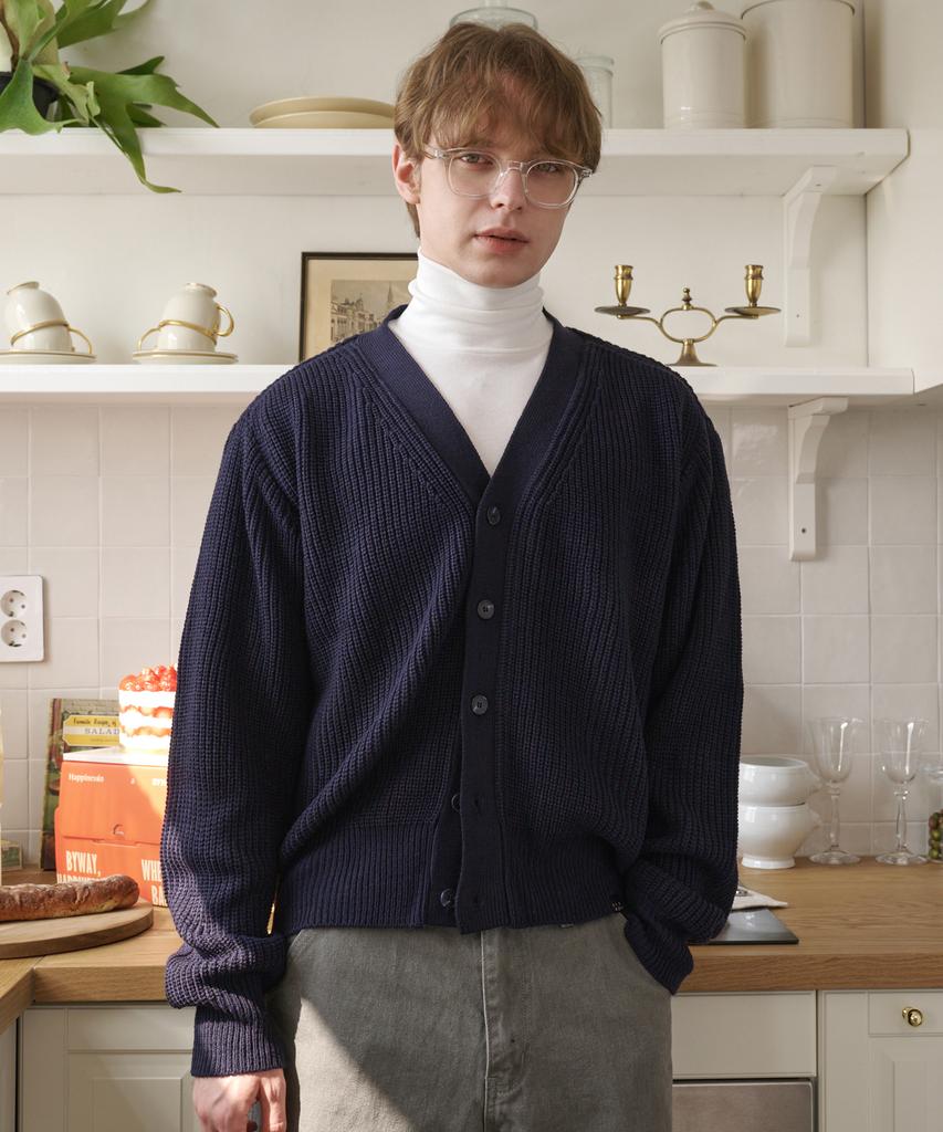 Esn V-Neck Oversized Knit Cardigan Navy