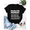 ZASADY NA PONIEDZIAŁEK Koszulka damska z nadrukiem literowym z krótkim rękawem z okrągłym dekoltem luźna damska koszulka t-shirt damski t-shirt topy camisetas mujer