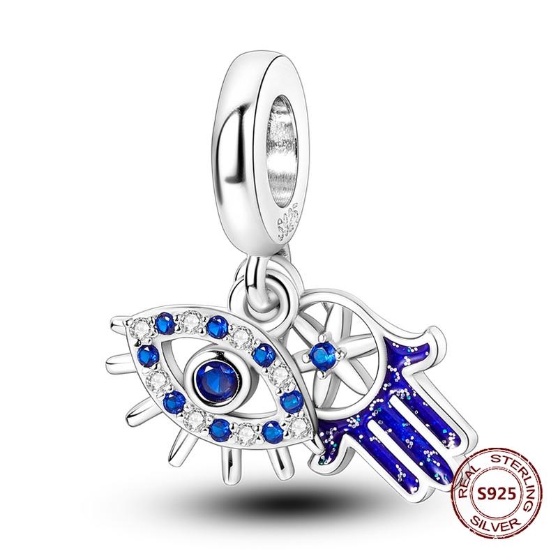 Teufelsaugen Anhänger 925 Kupfer Original Hand von Fatima Blauer Zirkon Kreuz Blaue Augen Charms Passend für Armband DIY Herstellung Zirkon Geschenk