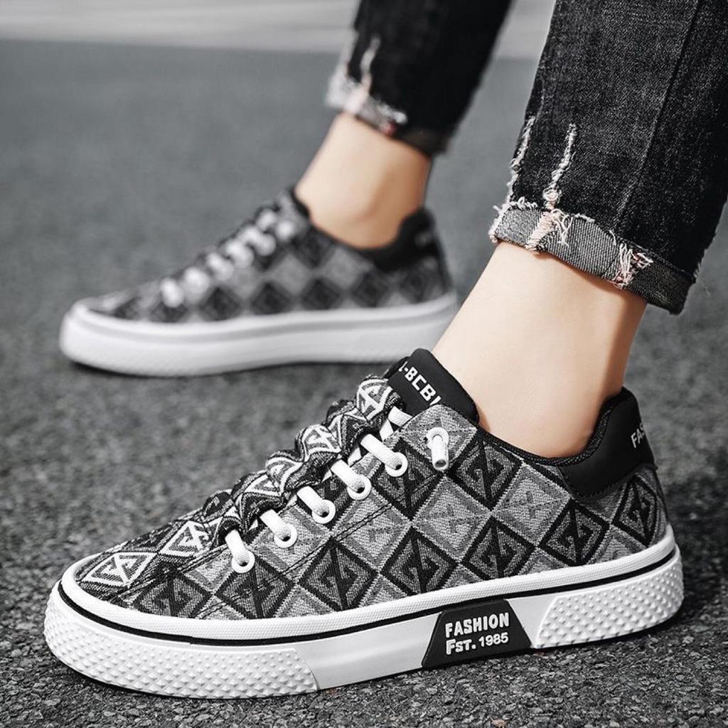 Summer New Canvas Shoes Vintage Print Breathable Anti-Odor Casual Shoes Men's Model