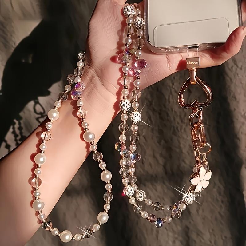 Elegante e alla moda Laccetto per Telefono con Perline a Tracolla Lunga - Catena per Telefono Carina Anti-Perdita da Donna, Catena per Borsa, Design a Filo di Perle