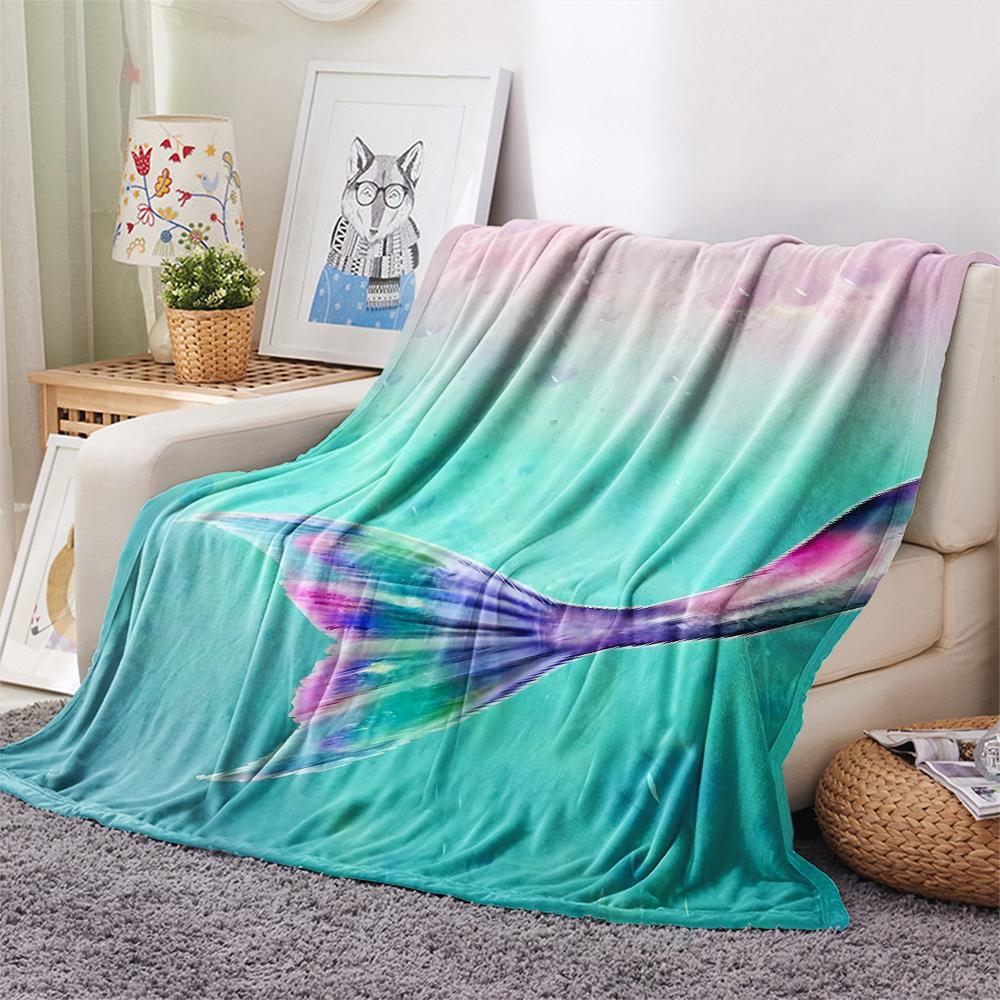 1Pc Mermaid Tail Print Flannel Blanket, High quality Comfortable for All Seasons, Home Decor, Warmth and Comfort, Perfect for Christmas Gifts