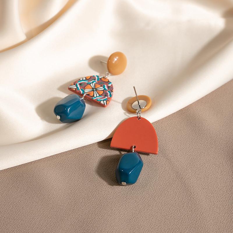 Pinkdudu Statement Color Block Earrings  Long Asymmetric Geometric Dangles in Vibrant Yellow and Blue PD1200