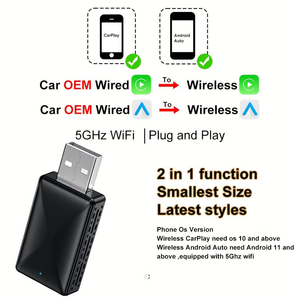 2-in-1 Wired to Wireless CarPlay & Android Auto Adapter