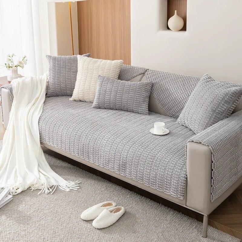 Plush Sofa Cushion Winter Thickened Warm Corduroy Living Room Sofa Cover Simple Non-Slip Universal Furniture Dust Cover Towel