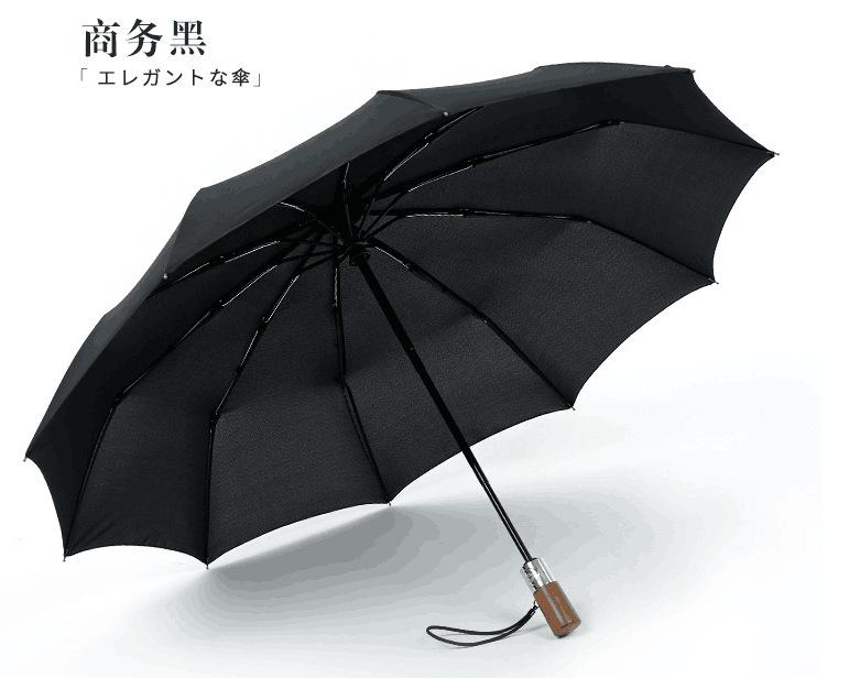 Ten-bone windproof umbrella three-fold automatic rain folding umbrella men's solid wood retro gentleman umbrella