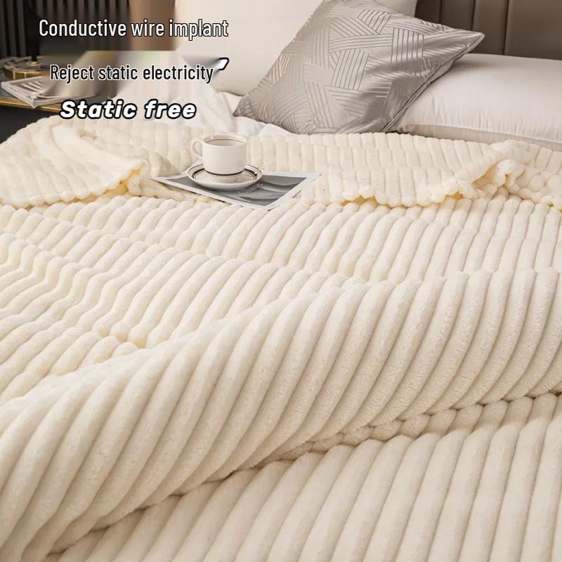 Thick Ribbed Faux Rabbit Fur Velvet Flannel Blanket - Autumn/Winter