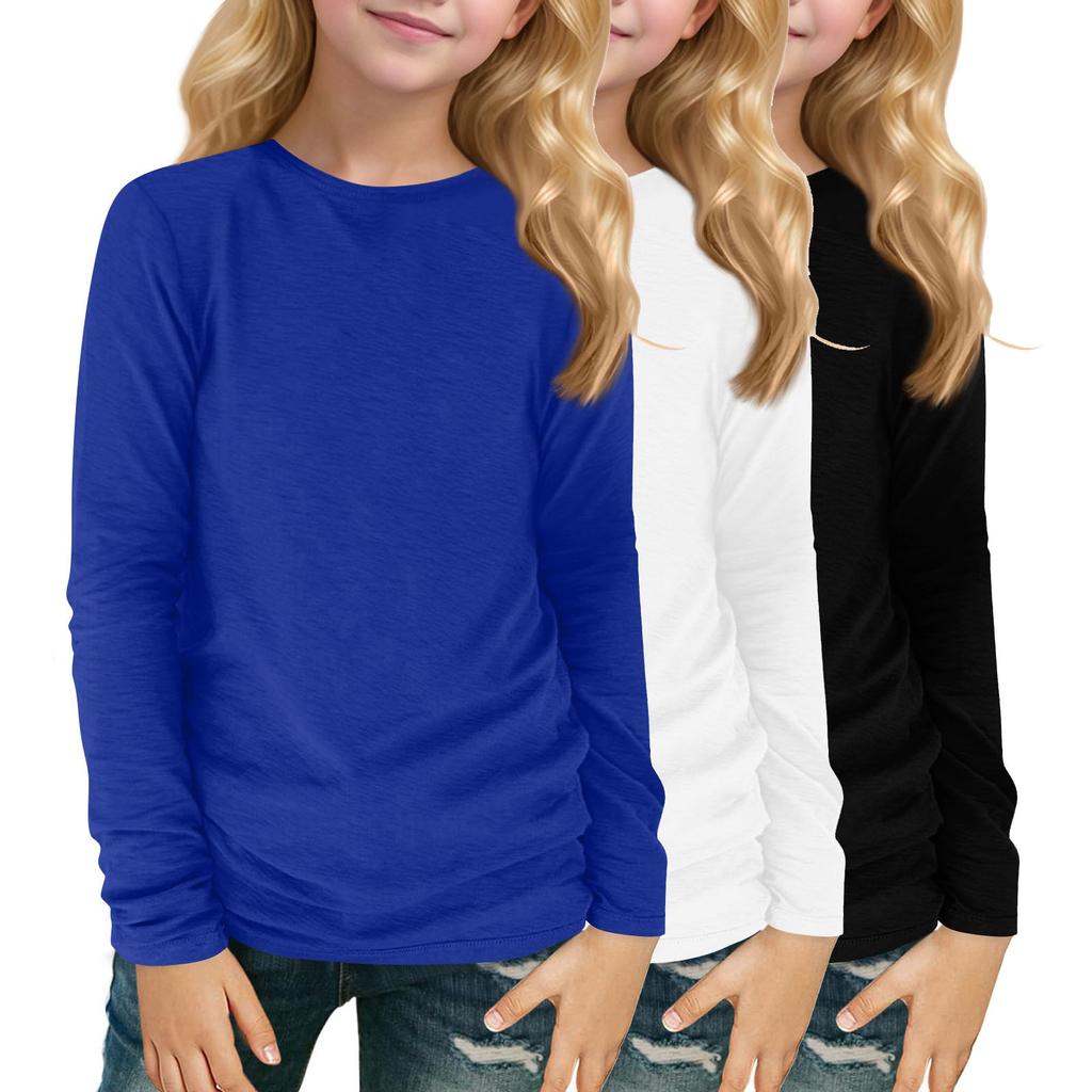 Children's Long-sleeved O-neck Top Solid Color Daily Casual(3pc)