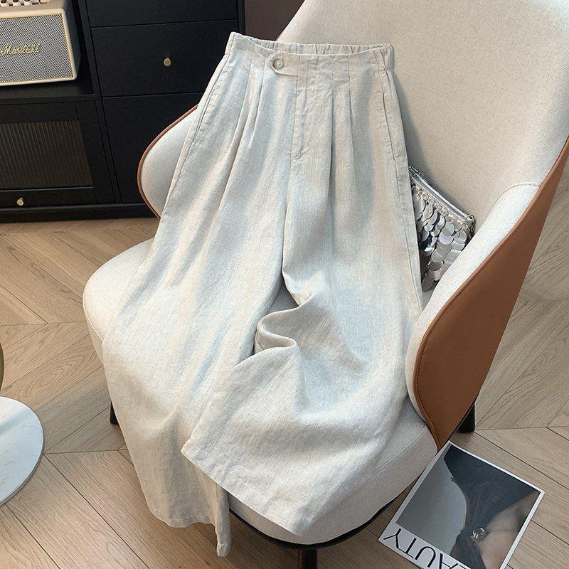 

Vintage Style Women s Cotton Linen Wide-Leg High-Waist Sun Protection Pants L [115-130 lbs] природний/Лляний