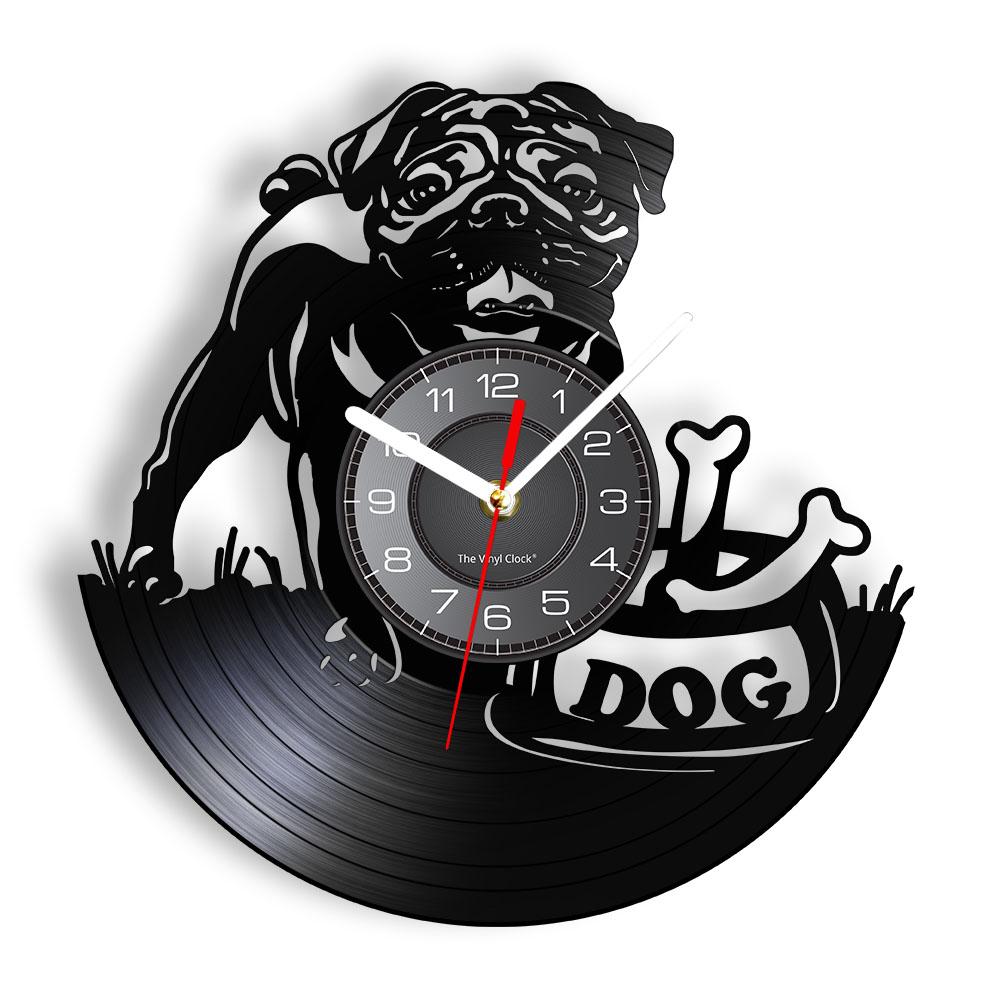 English Bulldog Wall Clock British Dog Breeds Vinyl Record Wall Clock Love My Bulldog Puppy Pug Pet Shop Wall Decor Clock Gift
