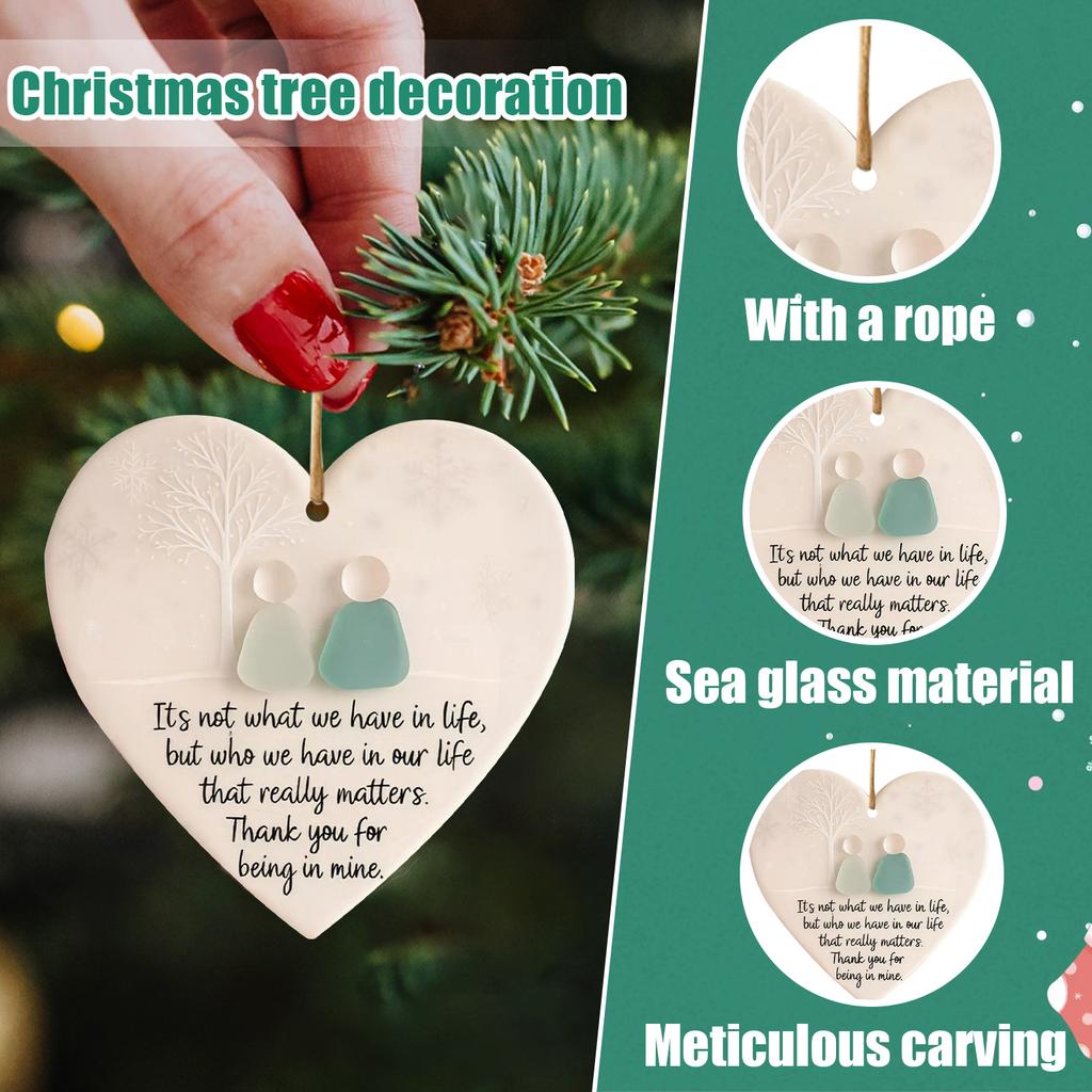Friendship Christmas Ornaments W/ Inspirational Quotes Sea Glass Heart Christmas Tree Hanging Ornaments for Friends Home Decor