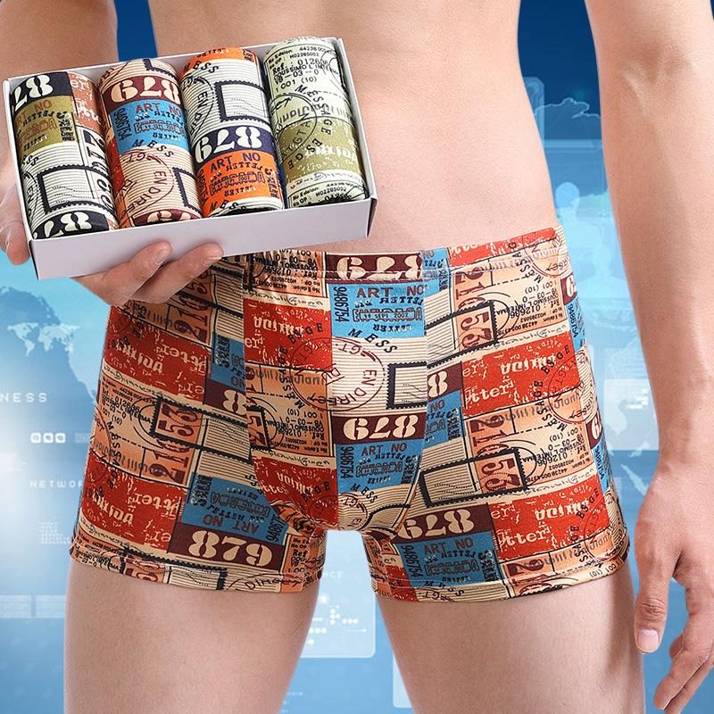 4Psc/Lot Men's Panties Fashion Men's Boxer Shorts Modal Boxer Printed Shorts Winter Male Breathable Underwear Men Underpants