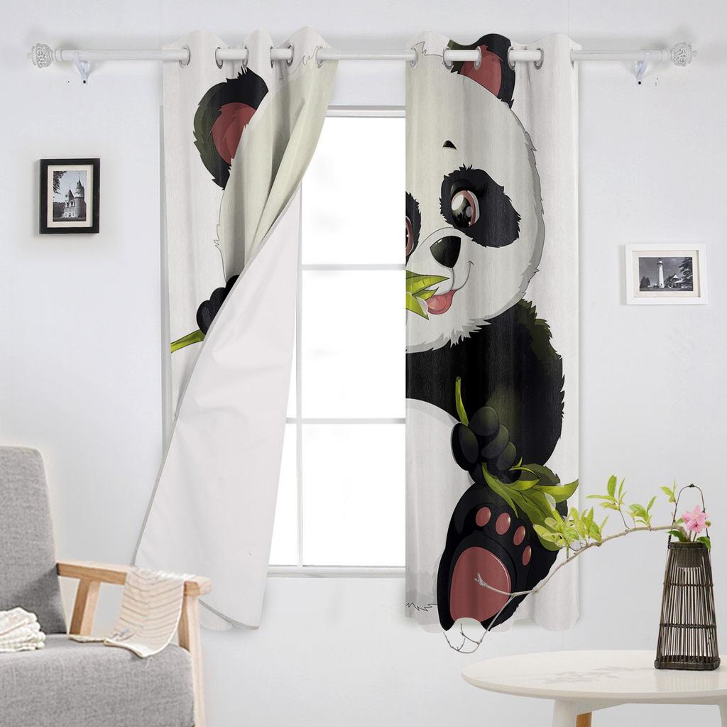 Animal Cute Panda Bamboo Window Curtains Bedroom Kitchen Decor Curtain Panel Window Curtains for Living Room