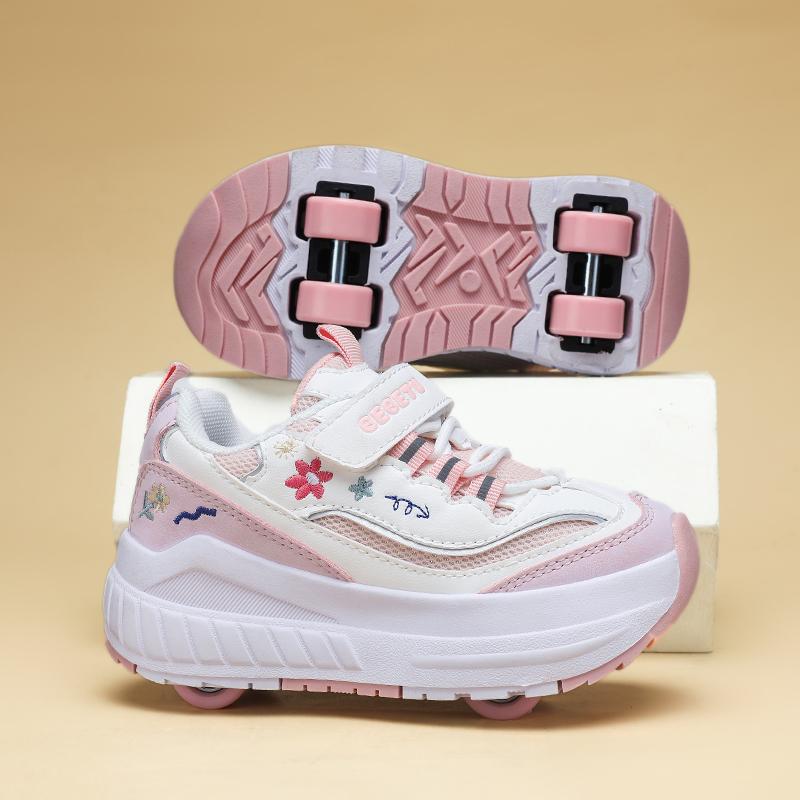 Boys/ Girls Deformed Shoes Four-wheel Dual-purpose Roller Skates Double Row Running Shoes Roller Skates Shoes with Wheels