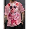 Novelty Cartoon Cat And Pig Graphic 3D Print T-Shirt For Men Funny Animal Design Short Sleeve Casual Tshirt Oversized Streetwear