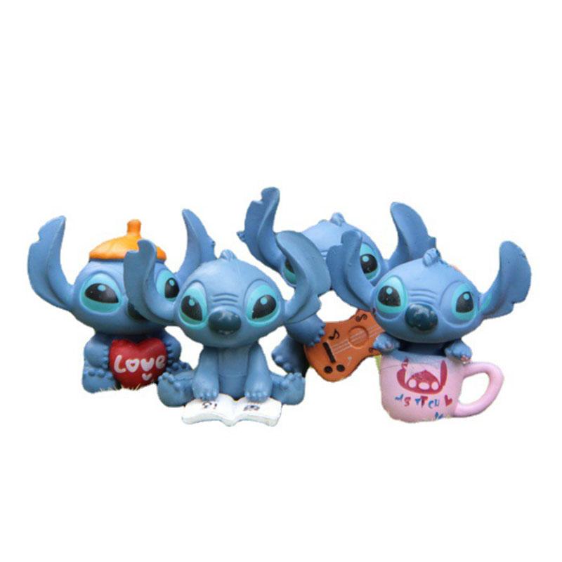 4pcs Cute Disney Stitch Decoration Stitch Action Figure Micro Landscape Doll Ornament Charm Toys Brinquedos Birthday Party Gift