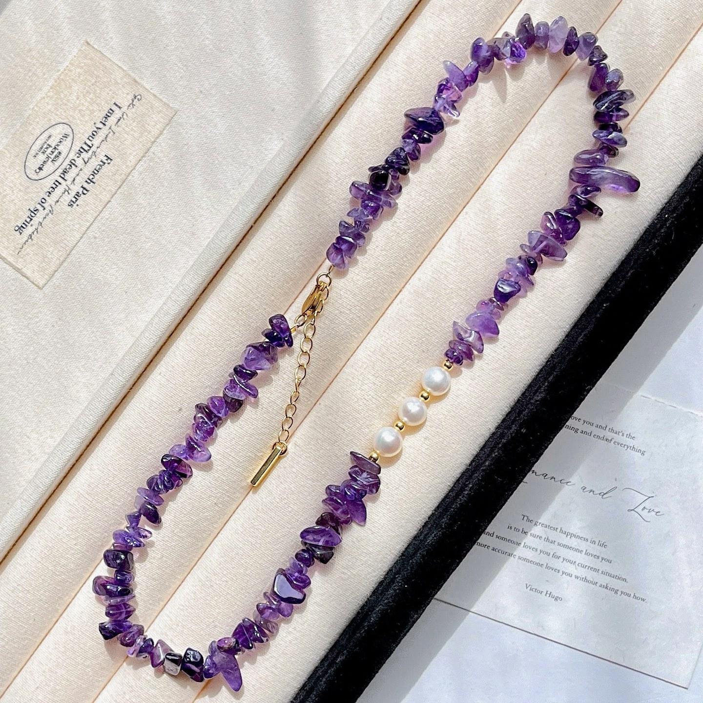 High Quality Natural Amethyst Freshwater Pearl Design Sweater Chain Necklace Collarbone Chain, Fidelity