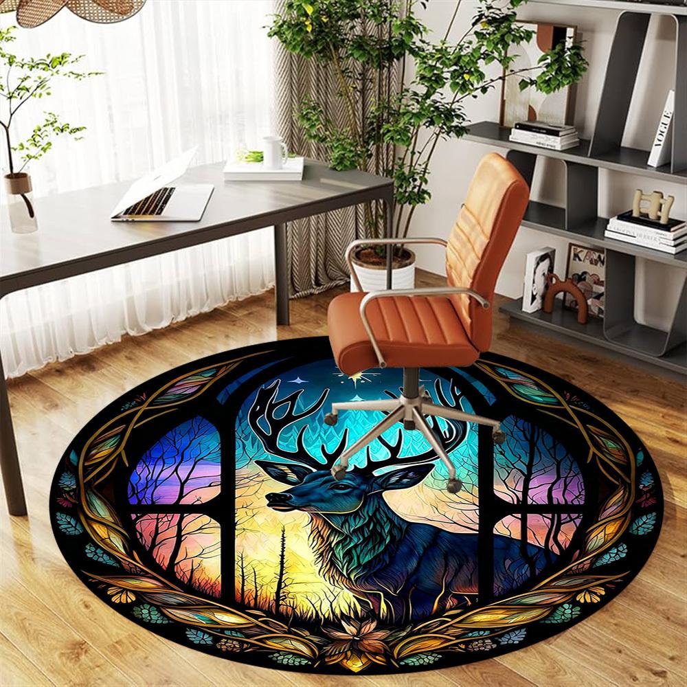 1pc Deer Window Round Chair mat office Area Rug - Non-Slip, Floor Mat for Office, Bedroom, Ideal home decor gift c0112042