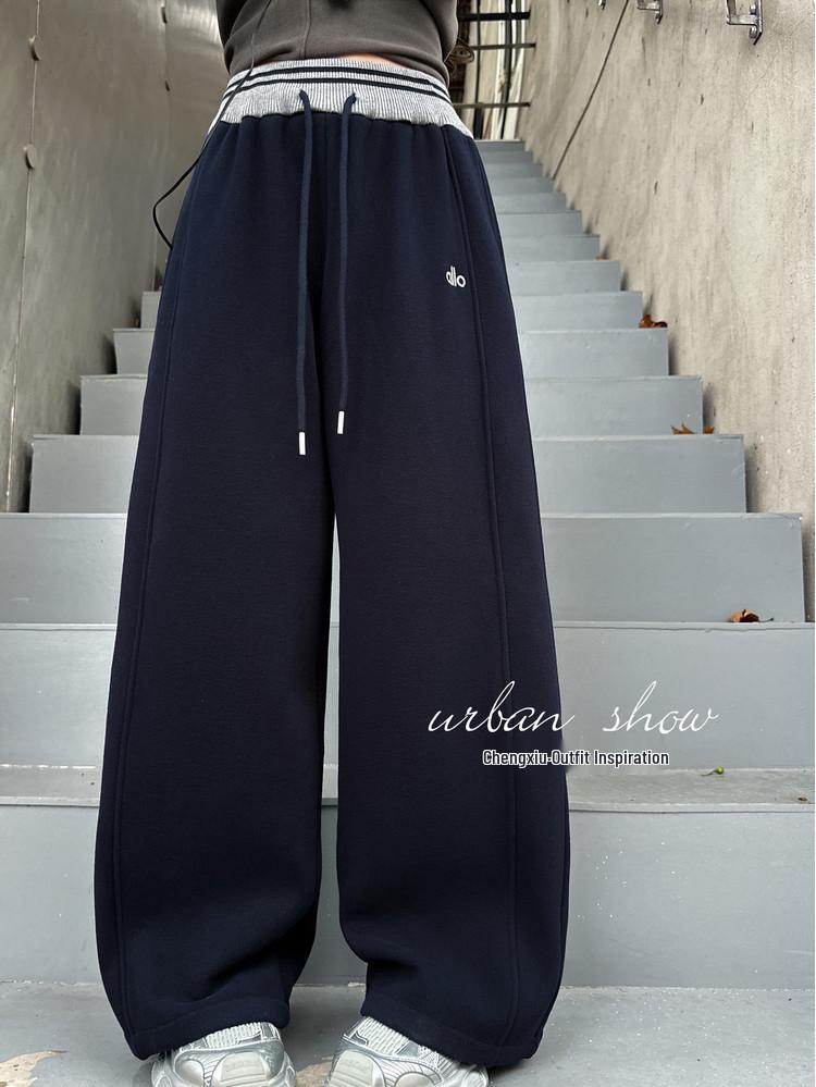 Girls' 2025 Wide-Leg Sweatpants with Velvet - Winter/Spring Sports Style