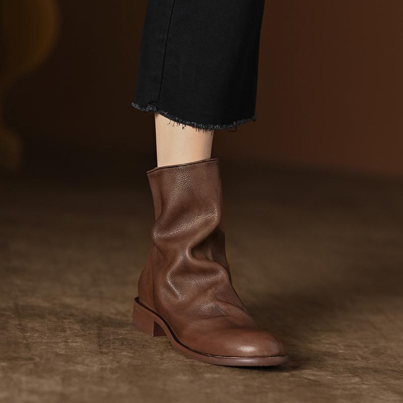 Winter Women'S Boots Vintage Chelsea Boots Women'S Shoes Women'S Ankle Boots Genuine Leather Western Boots Retro