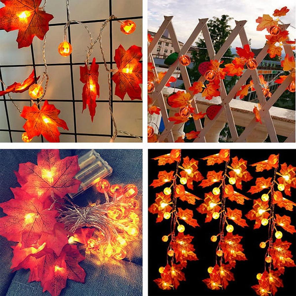 2-Pack LED Maple Leaf Light String Halloween Thanksgiving Garden Party Decoration Lights 3 Meters 30 LED
