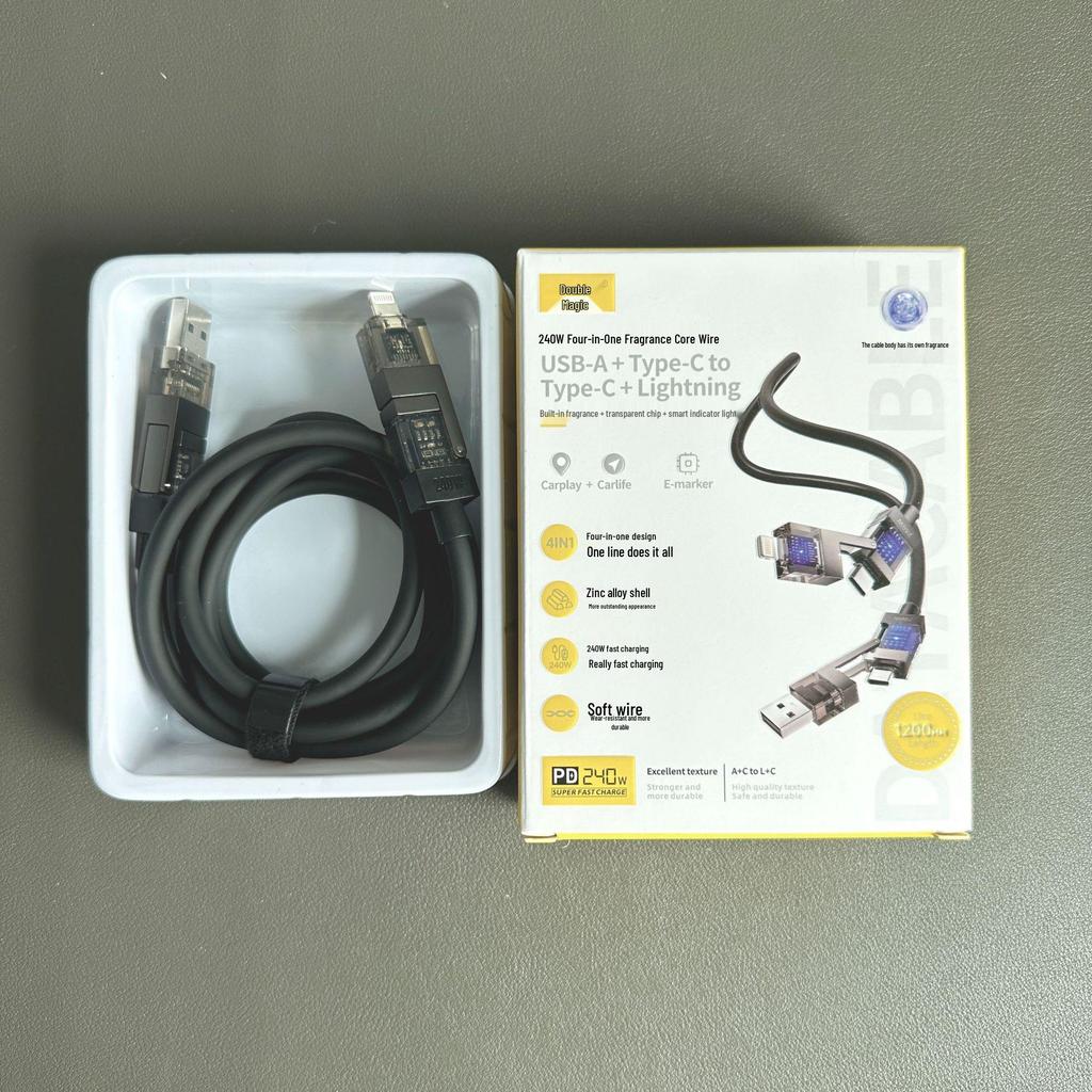 Smart Flash Charge: Baimo 240W 4-in-1 Aromatherapy Fast Charging Cable for Apple & Android