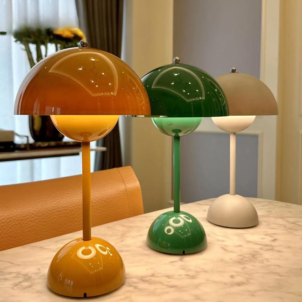 Modern Mushroom Flower Bud Rechargeable LED Table Lamps Desk Night for Bedroom Dining Touch Night Light Simple Hoom Decoration