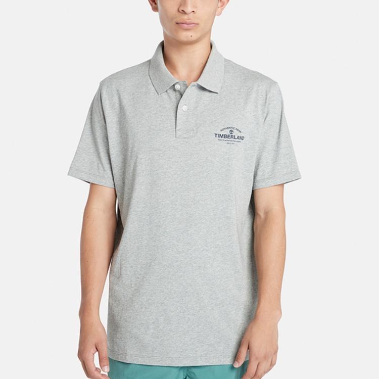 Timberland Solid Logo Outdoor Casual Breathable Short Sleeve Polo Shirt Men Polo Shirts Medium-Heather-Gray A2PM8-052