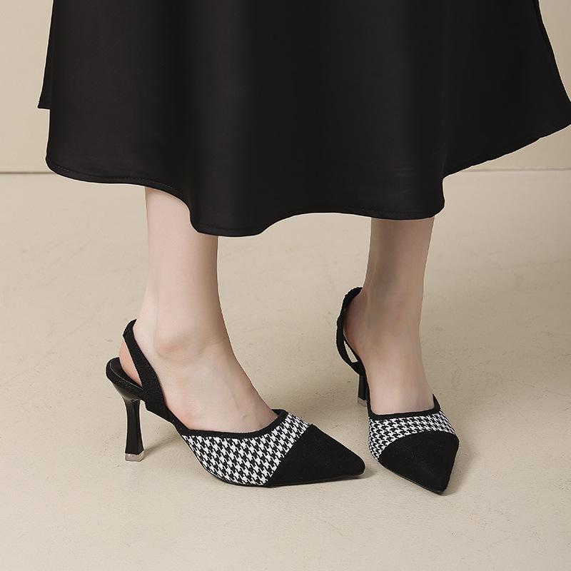 2025 spring and summer new pointed high heels women's tide with one-word sandals after tripping strap thin heel bag head sandals