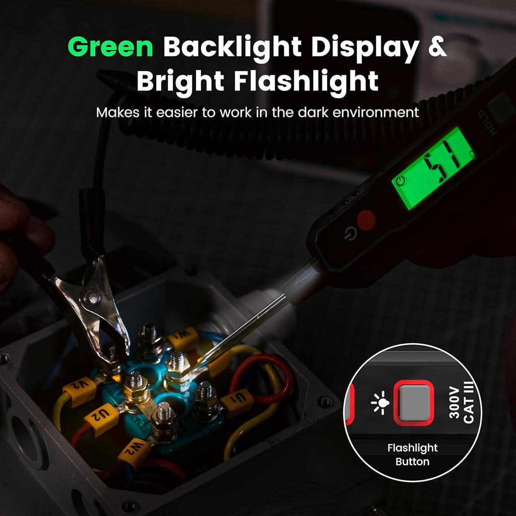 KAIWEETS 0.8V-100V DC Smart Automotive Test Light, Buzzer Circuit Tester with Sharp Probe, Bidirectional Voltage Tester with Flashlight, Electric
