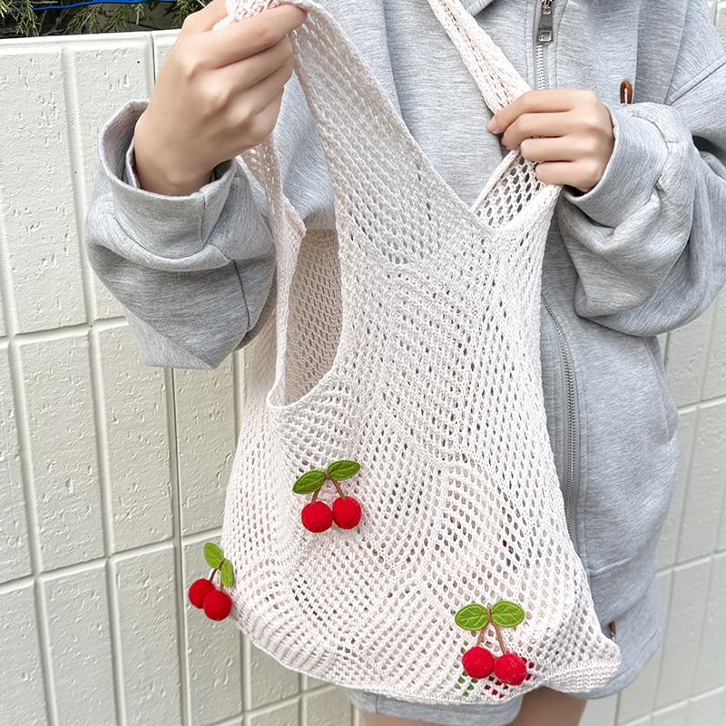 Yogodlns Women Crochet Tote Bag Fashion Knitted Bag Large Capacity Hollow Out Solid Color Woven Shoulder Bag Beach Bag