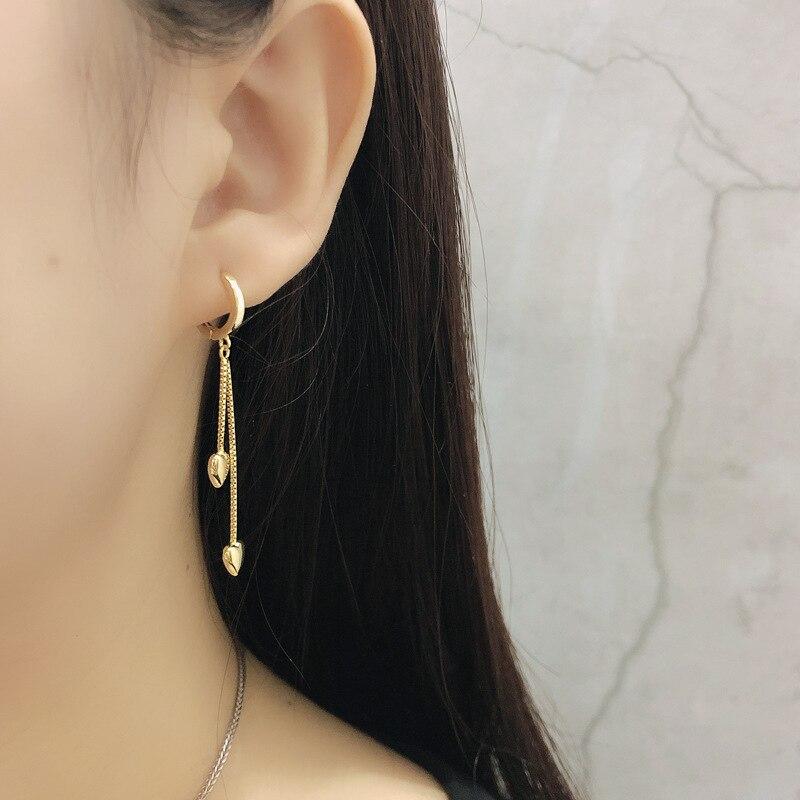 925 Sterling Silver Tassel Box Chain Heart Charm Drop Earring For Women Girls Wedding Party Elegant Fashion Jewelry Eh235