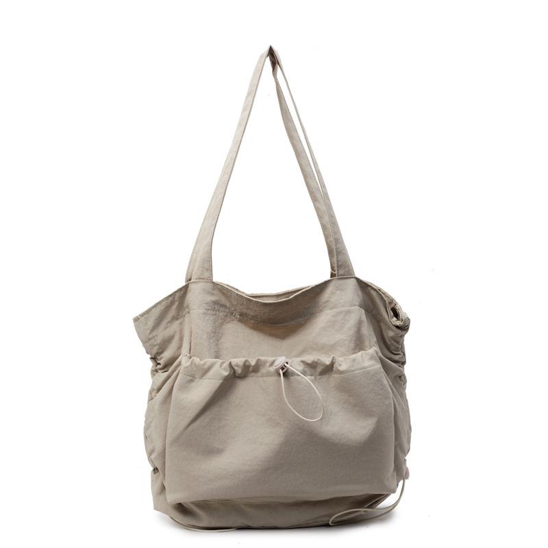 Fashion Drawstring Handheld Cloth Bag Women's Large-capacity Simple Casual Shopping Shoulder Bag Lightweight Student Class Tote Bag