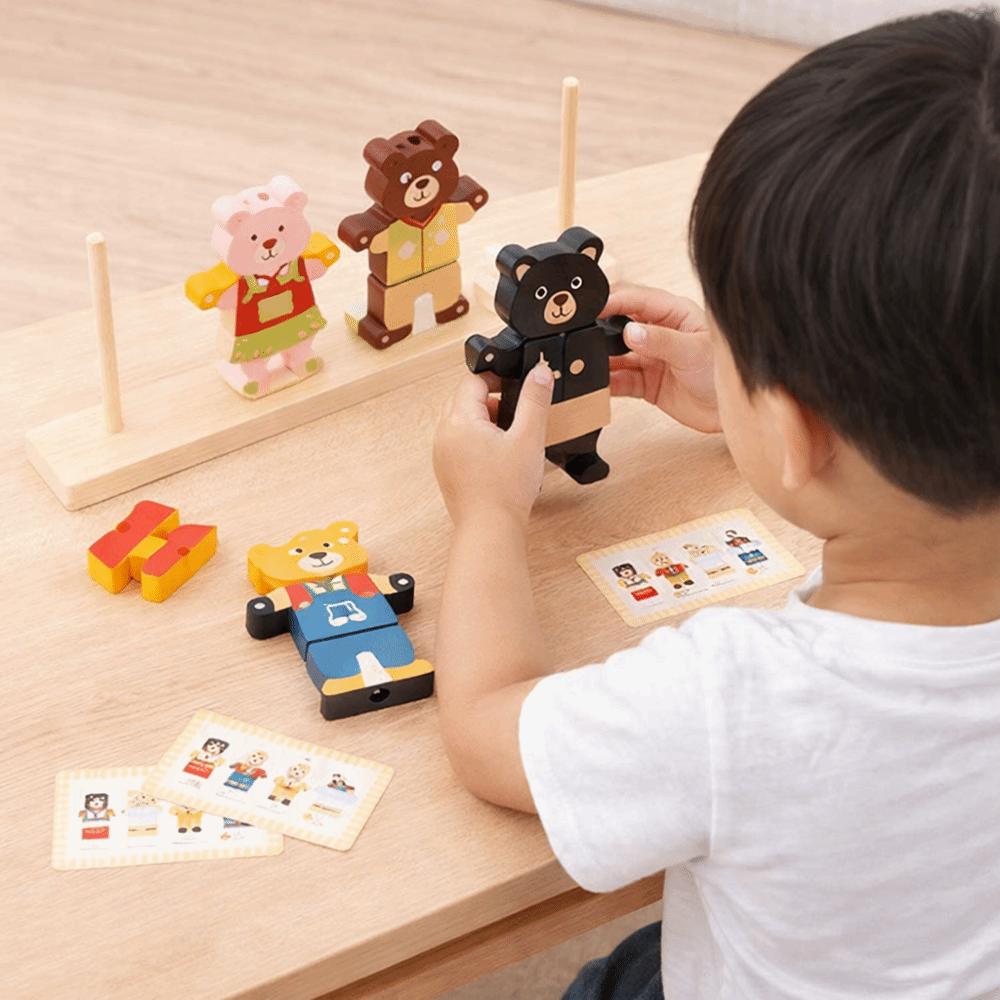 Bear Shaped Wooden Stacking Block Colorful Montessori Educational Toys Early Educational