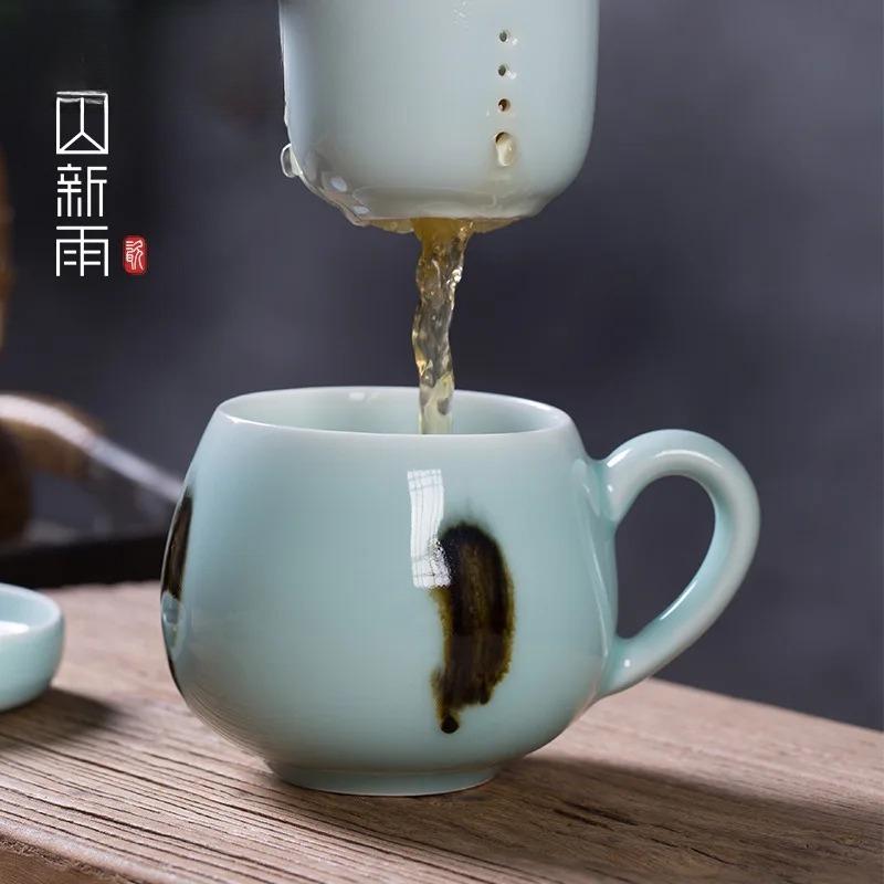 330ml Longquan Celadon Filter Tea Separator Cup Traditional Tea Mug with Infuser Household Tea Soaking Office Water Cup Cafes