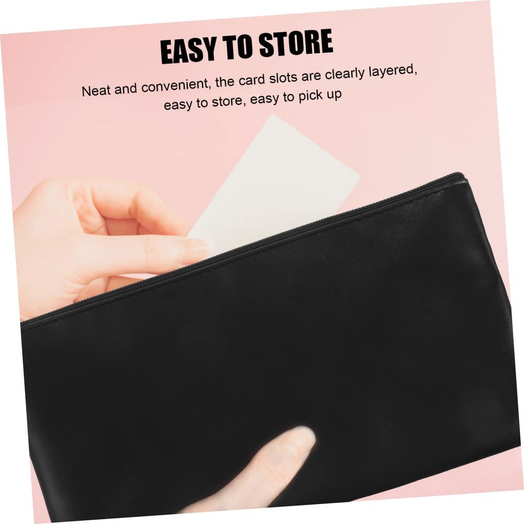 EXCEART PU Leather 2-Piece Zippered Money Bag Wallet Pouch for Coins, Checks, Cosmetics, and Cash Organizer, 28x6x0.4 Inches