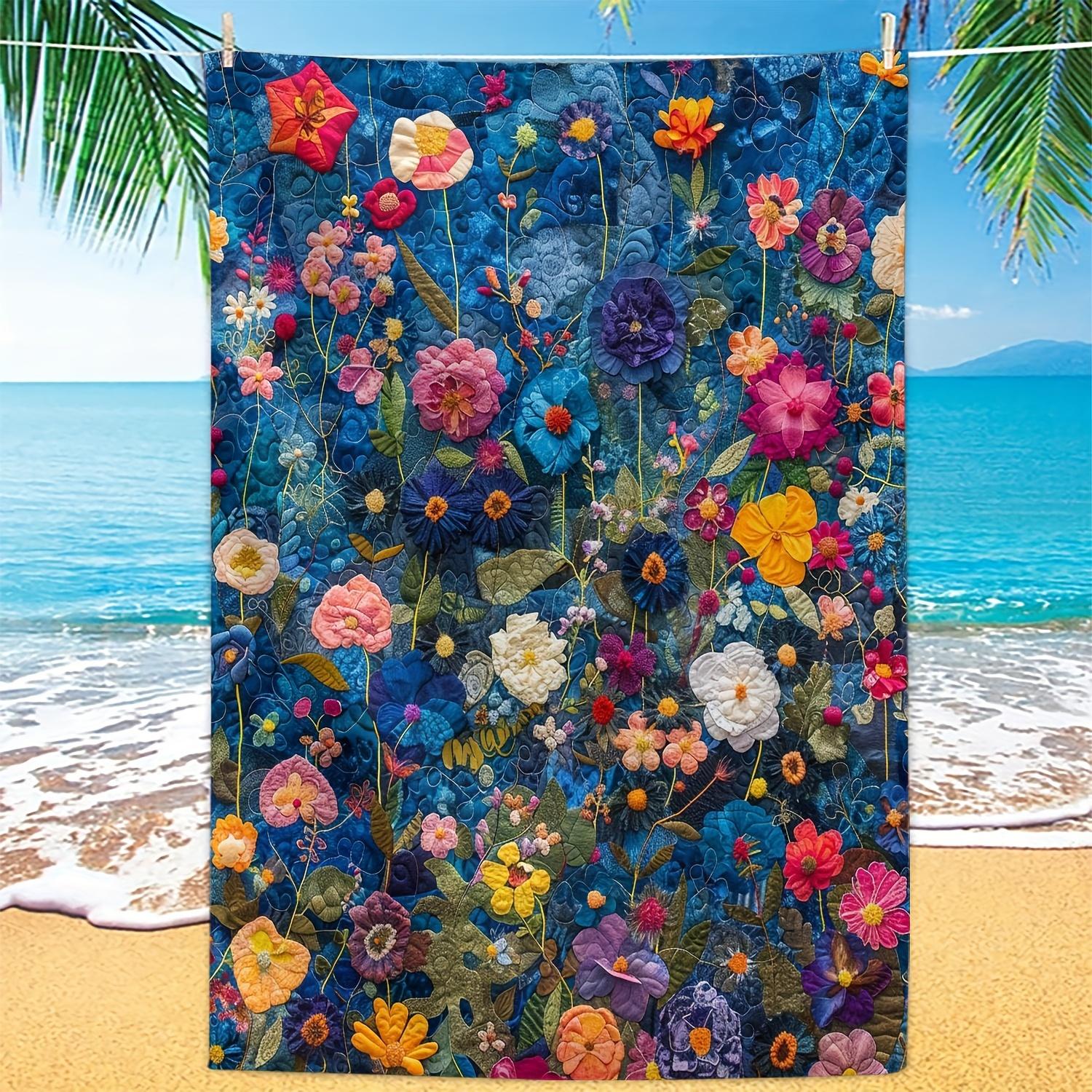 

Creative Floral Pattern Microfiber Beach Towel, Quick-Dry Summer Bath Towel for Beach Pool W40*H60(CM)