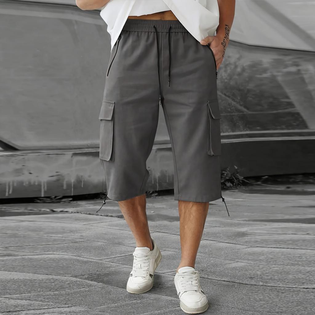 Men's Casual And Fashionable Lace-up Lightweight Sports Shorts - Men's Loose Multi-pocket Work Pants