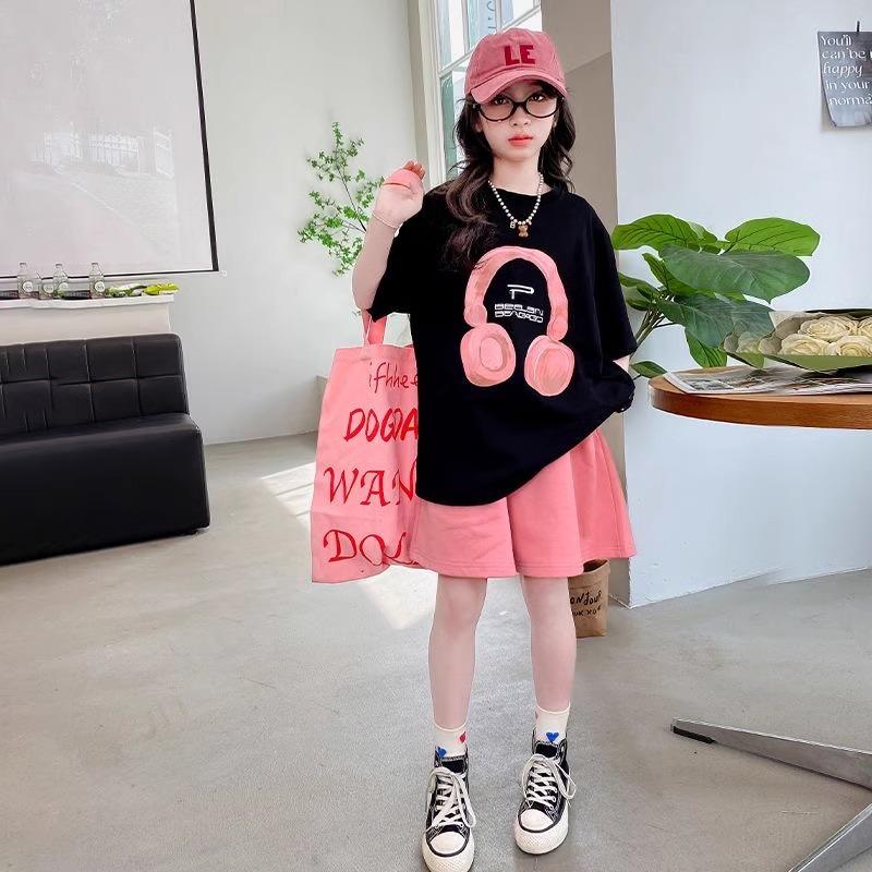 Girls Summer T-Shirt Short-Sleeved Suit Korean Version of The Casual Summer Sports Children's Short-Sleeved + Shorts Two-Piece