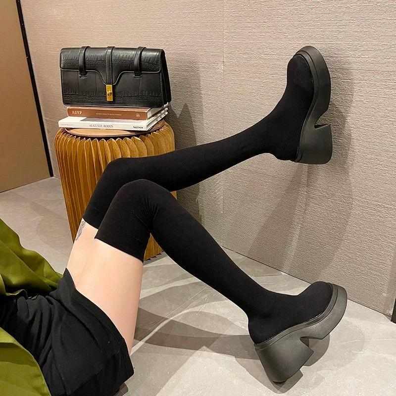 Ladies Knee High Shaft Shoes Thigh New In Platform Women's Long Boots Above Over The Boot Gyaru Goth Gothic Demi-season Quality