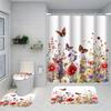 1/4 flowers and plants print shower Curtains, Toilet Seat Decoration, Shower Curtain with Carpet and Toilet Lid, 70.8x70.8 inch