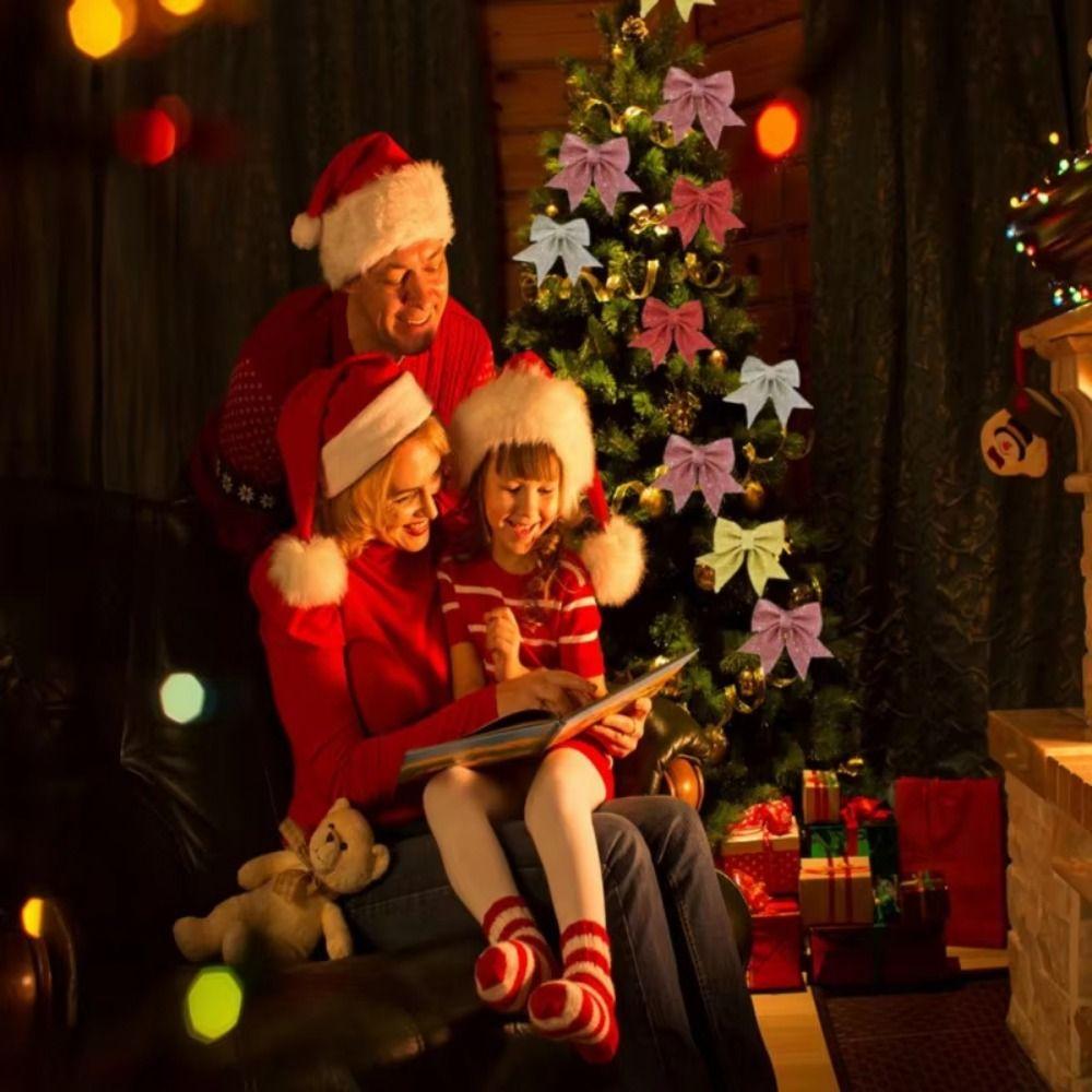 2Pcs 3D Bow Christmas Decorations Sparkling Christmas Hanging Decorations Holiday Accessories