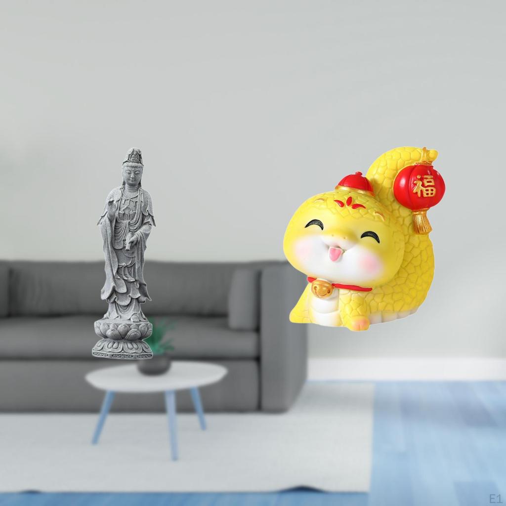 Guan Yin Buddha Ornament Feng Shui Collection Female Figurine for Cabinet Desk Cartoon Snake Statue
