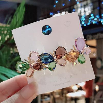 Fashion Retro Crystal Rhinestone Butterfly Hair Clip Large Top Clip Flower Spring Clip Cute Women's Duckbill Clip Headdress Hairpin