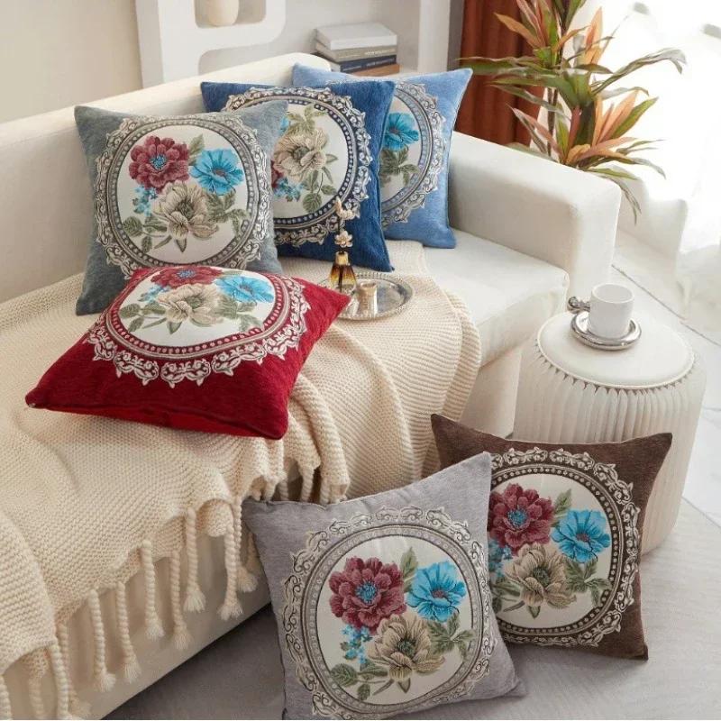 45x45cm European Style Embroidered Flowers Decorative Pillow Cover 48x48cm Throw Pillowcase Home Decor Cushion Cover for Sofa