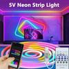 Fitas de LED Neon RGBIC 5V USB Sincronização Musical Controle por Bluetooth APP Corda Flexível à Prova d'Água para Decoração de Quarto de Jogos Festa
