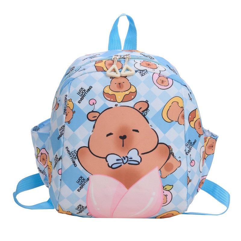Backpack Children Capybara Zipper Design Adjustable Shoulder Straps Schoolbag