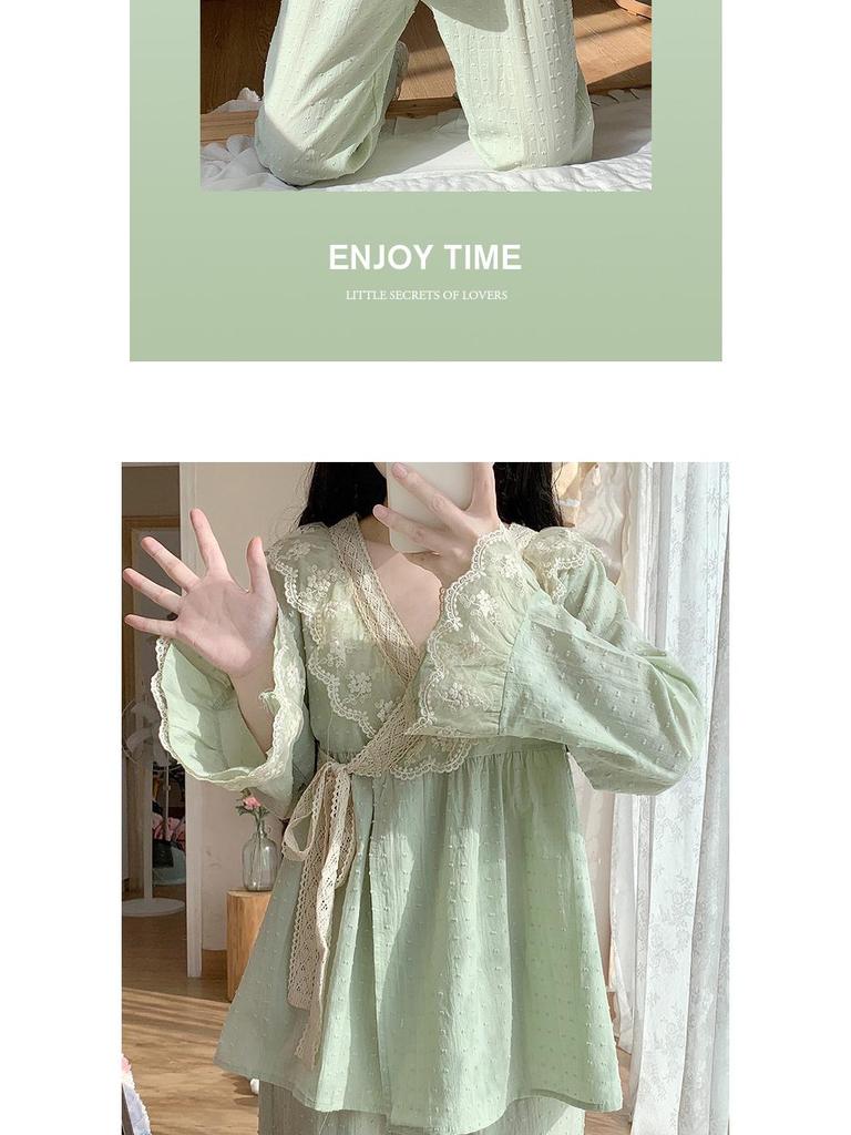 Women's Autumn Princess Style Long Sleeve Pajama Set - Sweet Retro Kimono Design